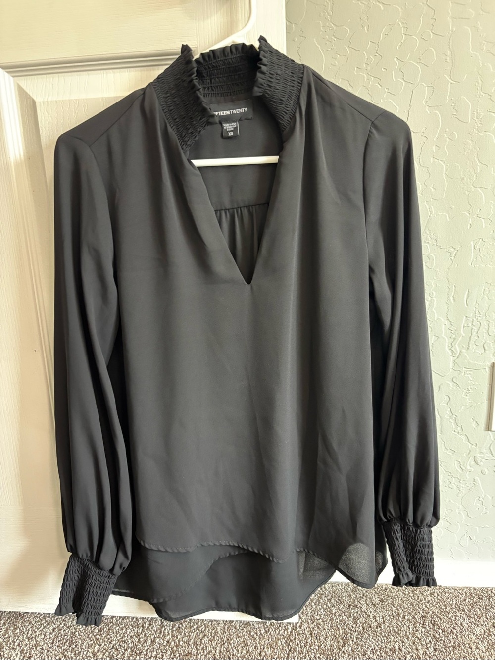 Fifteen Twenty Black Smocked V-Neck Long Sleeve Blouse